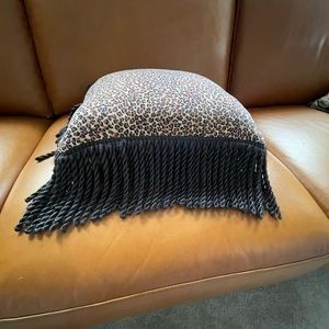 Square Animal Print Pillow with 5 1/2” long black corded fringe